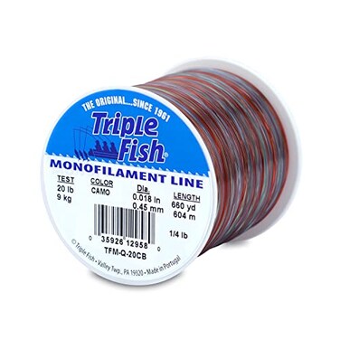 Triple Fish Monofilament Line 20 lb 91 kg Test018 in 045 mm Dia Camo 14 lb 011 kg Spool 660 yd 604 m TFMQ20CB