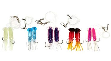 Sanhu Ling Cod Squid Rigs 10 Pcs 5 Colors with Luminous Skirts for Deep Sea Saltwater Fishing Ideal for Lingcod Rockfish Halibut Bottom Fishing
