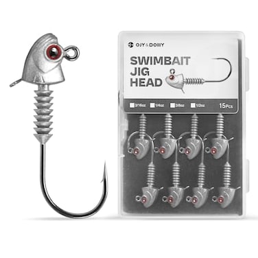 OJYDOIIIY Swimbait Jig Heads with Stacked Cone Keeper Minnow Style Eye Fishing Jighead 316 14 38 12oz Assorted15 PCs