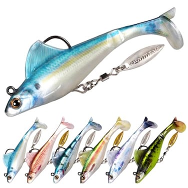 FONMANG 6Piece Weedless SwimBait Fishing Lures with Rotating Spinner Blade 28 Inches Ideal for Bass Trout Walleye and Pike