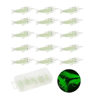 OriGlam 15pcs Soft Luminous Shrimp Lures Realistic Fishing Lure Baits for Bass Walleye Trout More