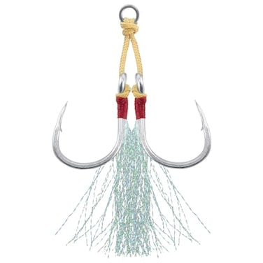 Dr.Fish DrFish 10 Pack Double Jigging Assist Hooks Saltwater Replacement Hooks Vertical Jig Lure Mylar Flash Teasers Slow Pitch Fast Fall Diamond Tuna Striper Flounder Mackerel 10