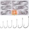 AGOOL Fishing Hooks Saltwater J Hooks 130pcs Stainless Steel OShaughnessy Long Shank Forged Trolling Hook Extra Strong with Fishing Beads for Bass Striper Catfish Snapper