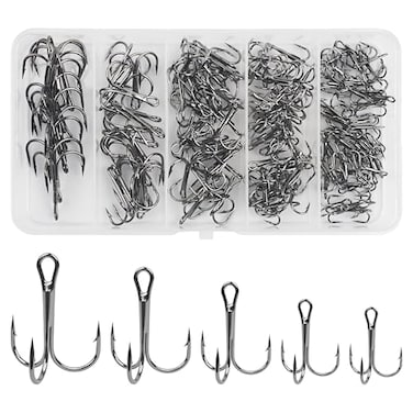 SILANON Fishing Treble Hooks Kit 145pcs High Carbon Steel Treble Hook Strong Sharp Round Bend Fishing Hook Triple Fish Hook with Split Rings for Trout Hard Bait Lures Saltwater Fishing