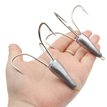 FishingPepo 2pcs Snagging Hooks Snagging Weighted Treble Hooks Large Fishing Hooks Snagging Weighted Treble Hooks Weighted Treble Bunker Snag Hooks 2 Sizes176oz