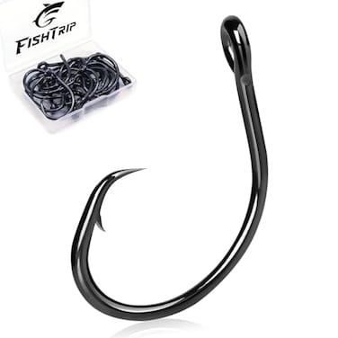 FishTrip 25pcs Circle Hooks Saltwater inLine 5X Strong Fishing Hooks for Saltwater Freshwater Live Bait NonOffset Wide Gap Fish Hook for Catfish Striped Bass Salmon Mackerel Tuna 30