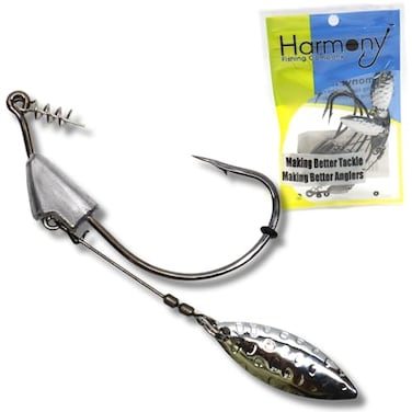 Harmony Fishing Razor Series Underspin Swimbait Hooks 4 Pack w 5 Bait Pegs Swimmer Hooks with Flashy Willow Spinner Blades 12 oz 50 Hook