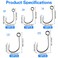 JSHANMEI Inline Single Hooks Kit 60pcs Single Replacement Hooks for Lure Plugs Baits High Carbon Steel Large Eye Inline Circle Hooks Saltwater Freshwater Fishing Tackle