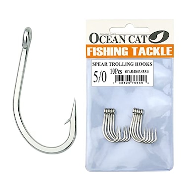 OCEAN CAT Classic Stainless Steel Fishing Hook Short Long Spear Barbed Offset Point Octopus Hooks Circle Trolling Hooks Fishing Tackle for Saltwater and Freshwater 50 Spear