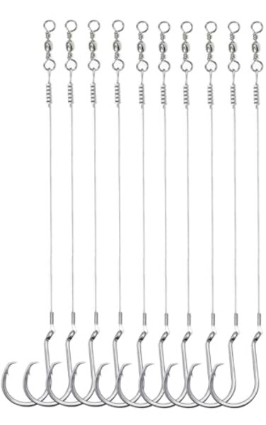 SEAOWL Saltwater Steel Circle Hook RigsOctopus Offset Fishing Hooks Leader Wire for Catfish Bass