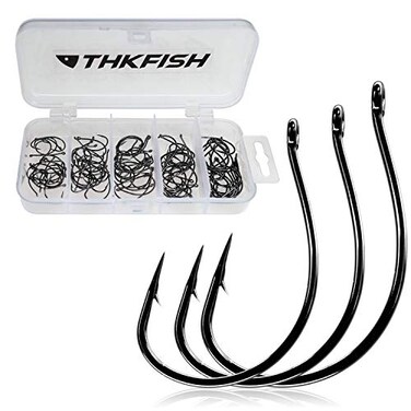 THKFISH 50PcsBox Fishing Hooks Drop Shot Hooks Wacky Worm Fish Hooks Size 321 10 20 Offset Circle Hooks for Fishing