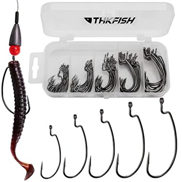 THKFISH 50pcsBox Offset Worm Hook Fishing Hook Set Dropshot Hook Set Rubber Fish Jigs Fishing Kit 2 1 10 20 30