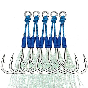 THKFISH Fishing Assist Hooks Saltwater Dancing Stinger Jigging Hooks Double Assist Replacement Fishing Hooks for Slow Pitch Jigs Vertical Jigging Lures Blue205pcs