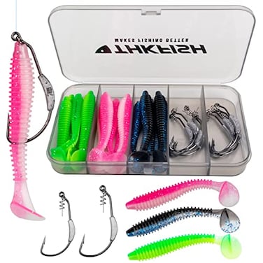 THKFISH Fishing Hooks TwistLock Hooks weedless Weighted Hooks Swimbait Hooks for Soft Plastics Weighted Hooks Saltwater Freshwater 25PCS