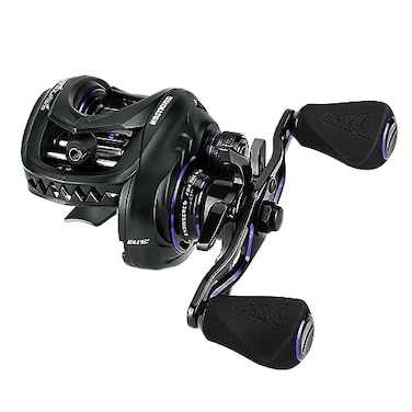 KastKing MegaJaws Elite Baitcasting Reels 721 Gear Ratio Left Handed Black Violet Shallow Spool No Flipping Switch