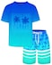 Stadupimry Boys Two Piece Rash Guard and Swim Trunks Outfit Set Kids Short Sleeve Swimsuit