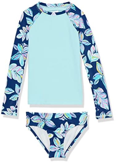 Kanu Surf Girls Long Sleeve Rashguard UPF 50 Two Piece Swim Set Charlotte Navy 12