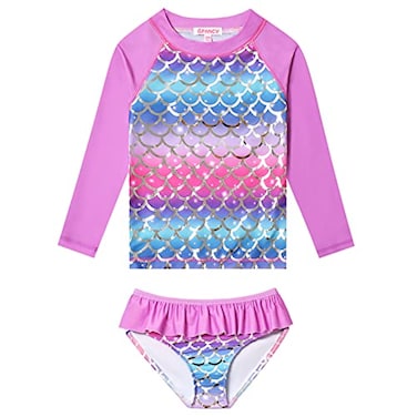 QPANCY Metallic Mermaid Rash Guard for Girls Size 8 9 2Piece Ruffle Swimwear SwimsuitsSize 8 9