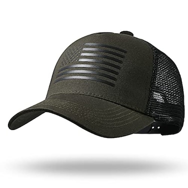 RONGJUN American Flag Trucker Hat Snapback Hat Baseball Cap for Men Women Breathable Mesh Side Adjustable Fit for Casual Wear OliveBlack
