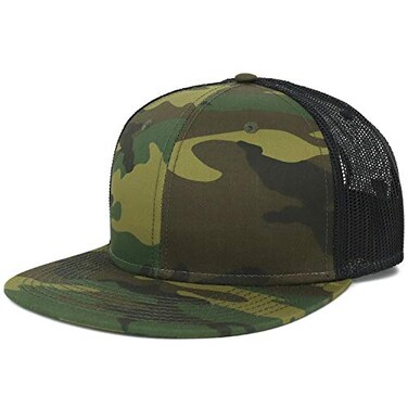 Armycrew Oversize XXL Blank Camouflage Flatbill Mesh Snapback Cap Camo Black 2XL