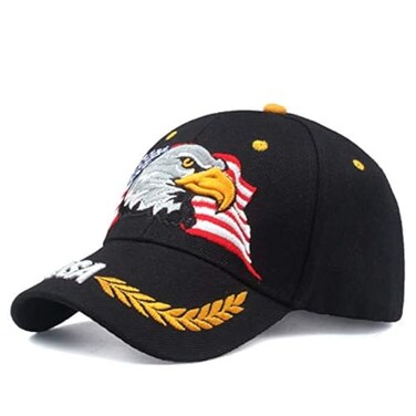 Uphily Black Patriotic American Bald Eagle Baseball Dad Hat Adjustable Veteran USA Nine Line Snapback Cap for Men or Women