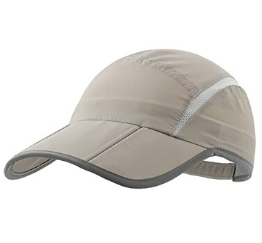 Connectyle Foldable Mesh Sun Cap Outdoor Sports Hat Breathable Sun Runner Cap with Reflective Trim Light Grey