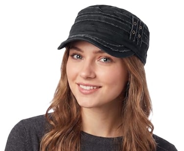 D&Y DY Unisex Cotton Distressed Layered Frayed Cadet Military Cap Dark Gray