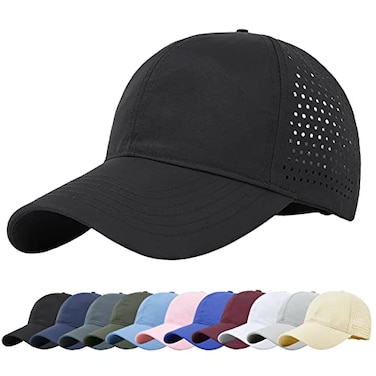 Enwokran Men Quick Dry Sport Baseball Cap Mens Athletic Fitted Cap Lightweight Mesh Adjustable Plain Hat Running Trucker Hat for Men Women Black