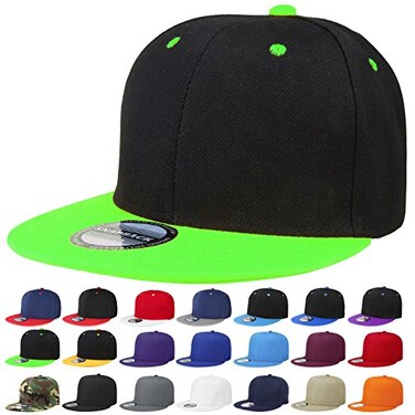 Falari Snapback Hat Cap Hip Hop Style Flat Bill Blank Solid Color Adjustable Size G201BlackGreen