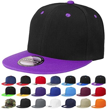 Falari Snapback Hat Cap Hip Hop Style Flat Bill Blank Solid Color Adjustable Size G201BlackPurple