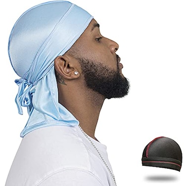 ForceWave Silky Durag for Men Wave Cap Satin Dorag for Men Women 360 Wave SBlue
