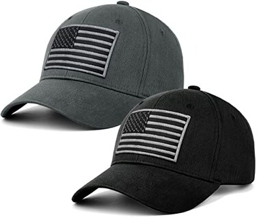 LCZTN 2 Pack American Flag Baseball Cap for Men WomenLow Profile USA Plain Dad Hat BlackGrey