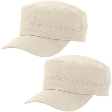 Malaxlx 2 Pack Beige Cadet Army Cap Military Hat for Men Women Adjustable Cotton Flat Top
