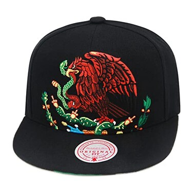 Mitchell & Mitchell Ness Branded Cropped Eagle Snapback Hat Adjustable Cap BlackMexican Flag