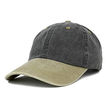 Trendy Apparel Shop Low Profile Unstructured Pigment Dyed Two Tone Baseball Cap Black Khaki