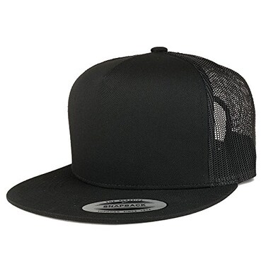 Trendy Apparel Shop Structured Plain 5 Panel Classic Trucker Flatbill Mesh Snapback Cap Black