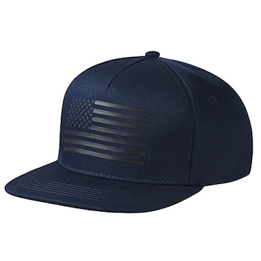 UALON Baseball Cap Snapback Trucker Hat for Men Women with American Flag and Adjustable Breathable Mesh Flat Bill Hats Navy