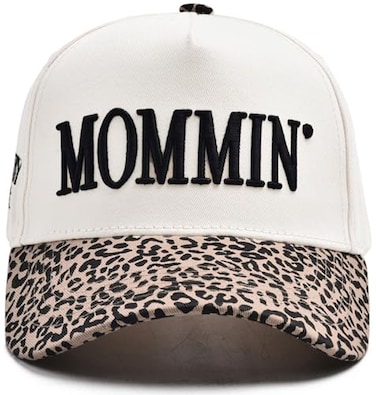 KIDHABE Womens Mommin Trucker Hat for Mom Mom Baseball Cap Embroidered Adjustable Hat Vintage TwoTone Ponytail Baseball Hat Leopard