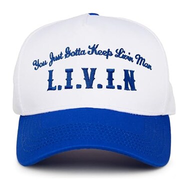 Funky Junque Cute Baseball Cap for Women Vintage Embroidered Trucker Hat Adjustable TwoTone Snapback Livin WhiteRoyal Blue