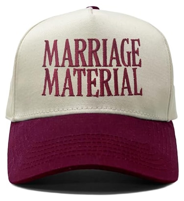 Funky Junque Cute Vintage Trucker Hat and Baseball Cap for Women Adjustable Embroidered Snapback Cap Marriage Material BurgundyBeige