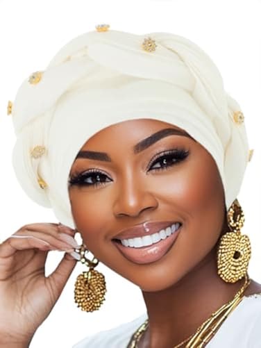Woeoe African Turban PreTied White Headwrap for Women White