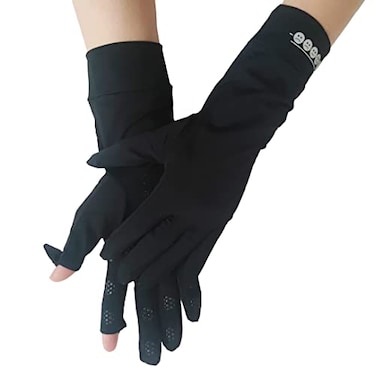 CAMSTIC Womens UPF 50 Sun UV Protection Touchscreen Long Driving Gloves Black