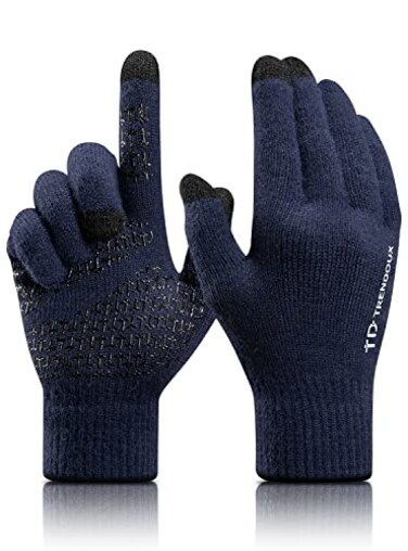 TRENDOUX Gloves for Men Running Knit Touch Screen Glove Women Texting Smartphone Driving Work AntiSlip Grip Thermal Lining Hands Warm Cold Weather Navy XL