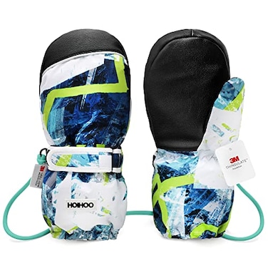HOIHOO Kids Ski Mittens Waterproof Snow Thinsulate Mittens Toddler Warm Winter Ski Snow gloves with String for Boys Girls
