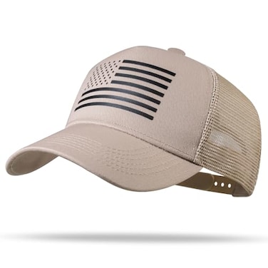 RONGJUN American Flag Trucker Hat Snapback Hat Baseball Cap for Men Women Breathable Mesh Side Adjustable Fit for Casual Wear Khaki