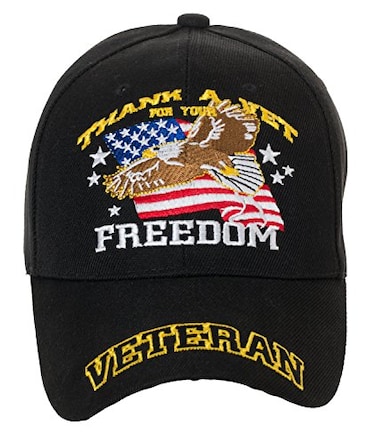 Artisan Owl Thank a Vet for Your Freedom Veteran Embroidered Cap Adjustable Hook Loop Closure Black