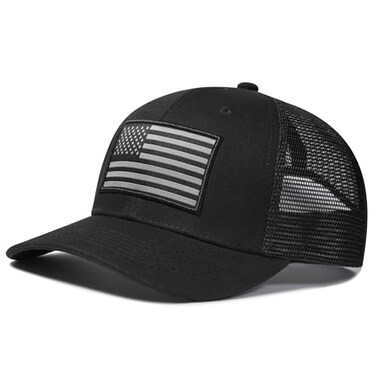 AURR American Flag Trucker Hat Patriotic Baseball Cap for Men Women Breathable Mesh Adjustable Snapback USA Flag Patch BlackBlack