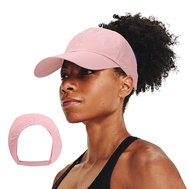 BUTITNOW Women Backless Ponytail Baseball Cap for Curly Hair Afro Puff High Messy Bun Adjustable Perforated Ponycap Pink