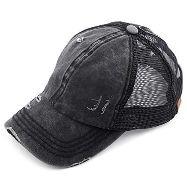 C.C CC Hatsandscarf Exclusives Washed Distressed Cotton Denim Ponytail Hat Adjustable Baseball Cap BT13