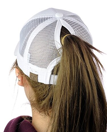 C.C CC Ponycap Messy High Bun Ponytail Adjustable Mesh Trucker Baseball Cap Hat White